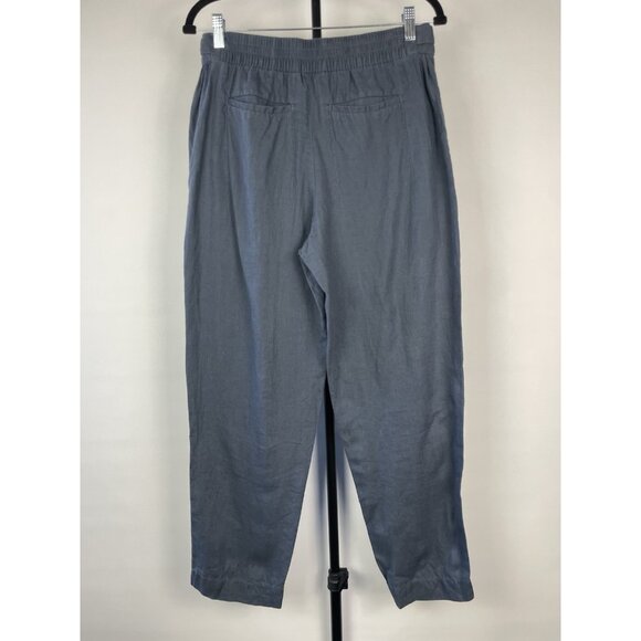 Athleta Voyager  Granite Blue 100% Linen Elastic Waist Crop Pant Size 6 - Picture 7 of 8